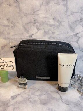 Givenchy Gentleman EDT Set-Black Pouch,Shower Gel 75ml&Mini Splash 6ml-3pc-NEW